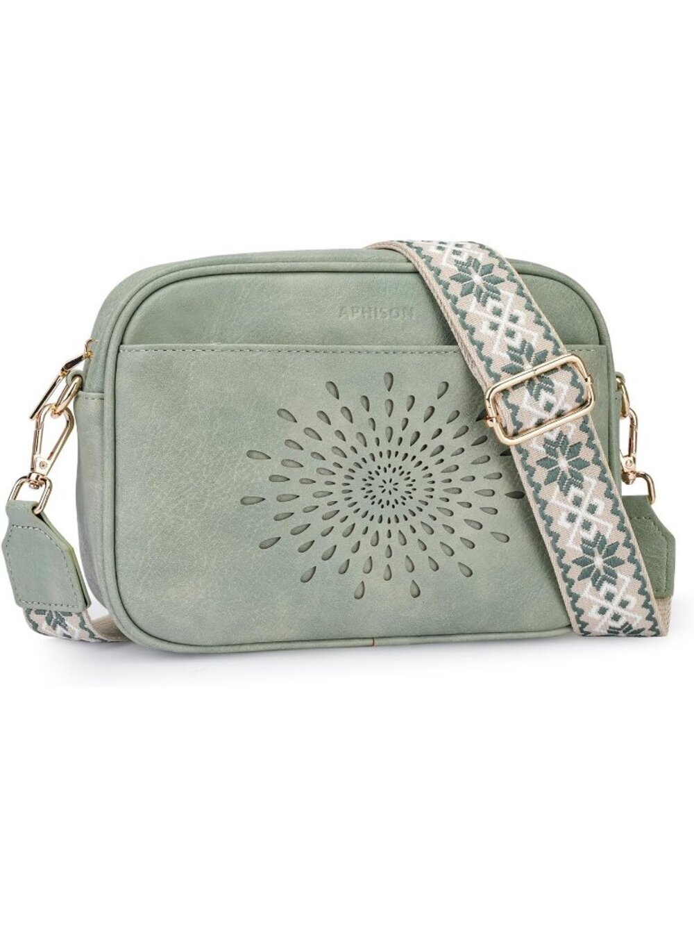 Women's Green Leather Small Crossbody Handbags with Shoulder Adjustable Strap